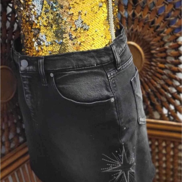 SOLD Hudson Jeans Denim Mini Skirt Embroidered Crystals - Picture 3 of 6